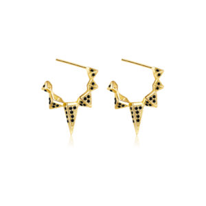 925 Silver Gold Triangle CZ Paved Geometric Stud Earrings-MME244