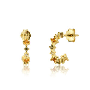 925 Silver Gold-Plated C-Shape Multi-Size Multi-Color CZ Stud Earrings -MME157