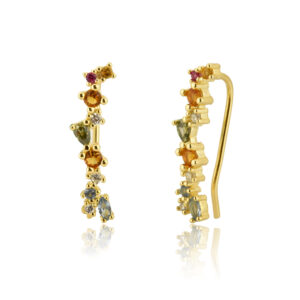 925 Silver Gold-Plated Asymmetric Multi-Shape Multi-Color CZ Ear Climbers -MME152