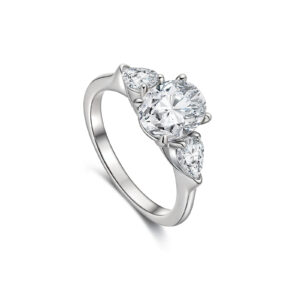 925 Silver Women Moissanite Ring Jewelry Oval 3Pcs 10.6mm 2CT D Color VVS1-MS012