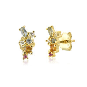925 Silver Gold Multi-Color CZ Row Stud Earrings-MME155