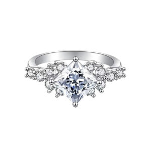 925 Silver Women Moissanite Ring Jewelry Princess Cut 10.6mm 2CT D Color VVS1-MS007