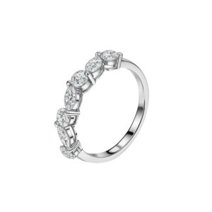 18K Gold Women Lab Grown Diamond Ring Jewelry Round & Marquise Alternating Multi-Stone 0.192CT D Color VVS1-AUR009