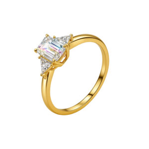 18K Gold Women Lab Grown Diamond Ring Jewelry Emerald Cut Center Stone & Trillion Accent Stones 1CT D Color VVS1-AUR019