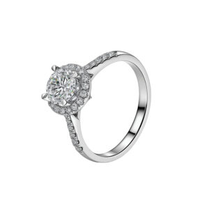 Platinum Women Lab Grown Diamond Ring Jewelry Round Center Stone & Halo Accent Stones 1CT D Color VVS1-PTR001