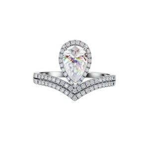 Platinum Women Lab Grown Diamond Bridal Set Jewelry Pear Center Stone & Round Accent Stones 1 CT D Color VVS1-PTR002