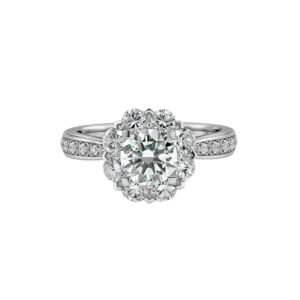 Platinum Women Lab Grown Diamond Ring Jewelry Round Center Stone & Floral Cluster Accent Stones 1.103CT D Color VVS1 -PTR007