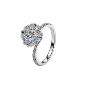 Platinum Women Lab Grown Diamond Ring Jewelry Round Center Stone & Floral Halo Accent Stones 1.020CT D Color VVS1-PTR017