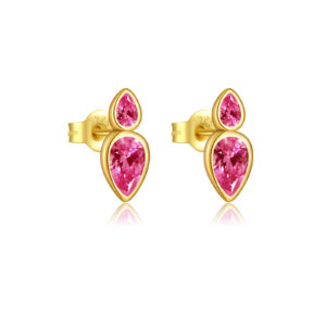 925 Silver Gold Pink CZ Teardrop Stud Earrings-MME991