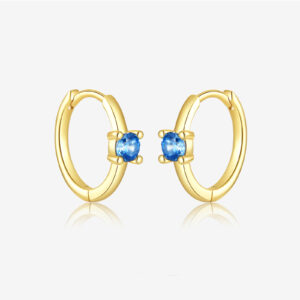 925 Silver (White/Pink/Blue/Black) Gold CZ Multi-Stone Double-Clasp Huggie Earrings-MME496