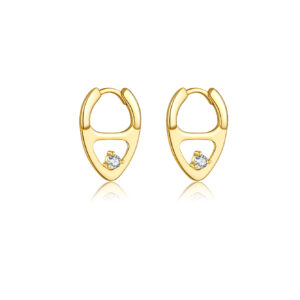 925 Silver Gold Teardrop CZ Huggie Earrings-1101