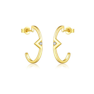 925 Silver Gold U-Shape Side Triangle CZ Earrings-MME793