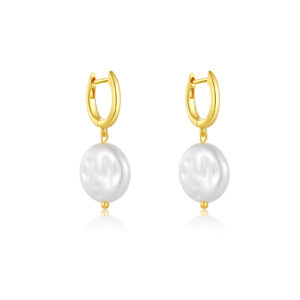 925 Silver Gold Baroque Pearl Drop Huggie Earrings-MME905