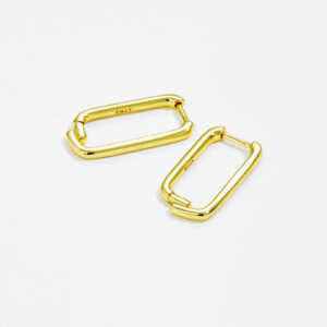 White Copper Gold Plated Rectangular Hoop Earrings, Length 25mm, Inner Width 8.5mm,-TTE087