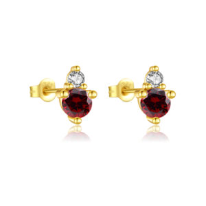 925 Silver Gold Double-Size Gemstone Stud Earrings-MME344