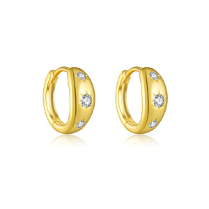 925 Silver Gold Gold-Tone Wide-Face Bezel-Set Star CZ Huggie Earrings --MME1015