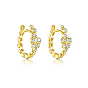 925 Silver Gold Gold-Tone Bezel-Set Multi-CZ Huggie Earrings-MME1012