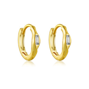 925 Silver Gold Bezel-Set Teardrop CZ Button Huggie Earrings-MME1009