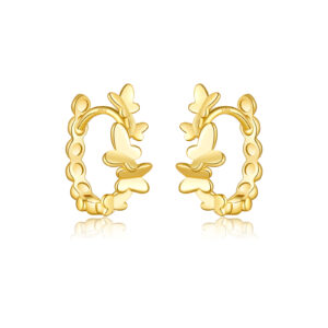 925 Silver Gold Butterfly Wrap Huggie Earrings-MME1004