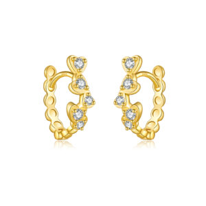 925 Silver Gold CZ Heart Wave Huggie Earrings-MME996