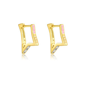 925 Silver Gold Enamel Rectangular CZ Huggie Earrings-MME993