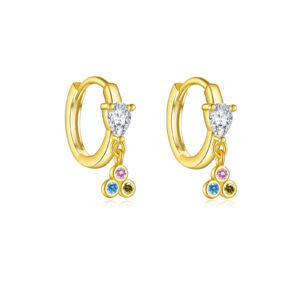 925 Silver Gold Multi-Color CZ Drop Huggie Earrings-MME989