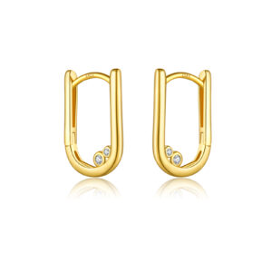 925 Silver Gold U-Shape Double CZ Huggie Earrings-MME986