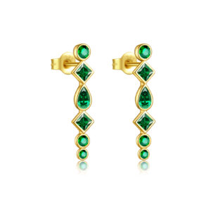 925 Silver Gold Bezel-Set Green Gemstone Stud Earrings-MME975