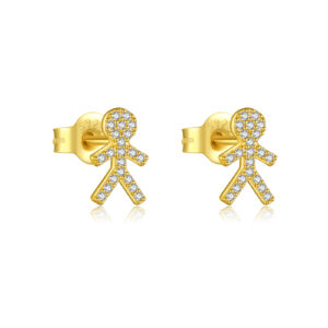 925 Silver Gold-Plated CZ Paved Stick Figure Stud Earrings-MME971