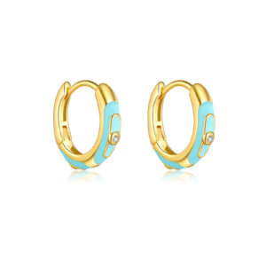 925 Silver Gold Resin Inlaid CZ Hoop Earrings-MME970