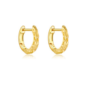 925 Silver Gold Branch Pattern LOVE Engraved Hoop Earrings-MME965