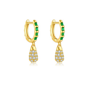 925 Silver Gold Water Drop Pave-Set Pendant Huggie Earrings-MME963