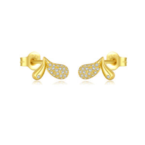 925 Silver Gold Left-Right Distinct Inverted Heart CZ Stud Earrings-MME962