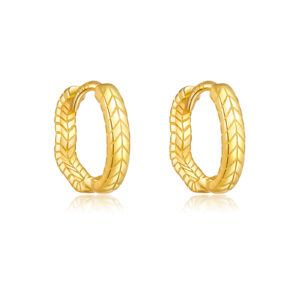 925 Silver Gold-Plated Woven Pattern Hoop Earrings-MME959