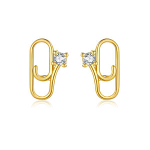 925 Silver Gold-Plated Hook Single CZ Stud Earrings-MME958