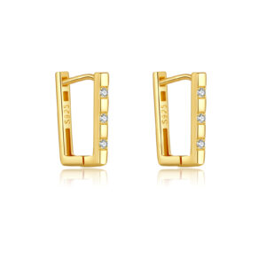 925 Silver Gold-Plated Square Frame CZ Hoop Earrings-MME953