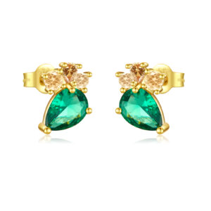 925 Silver Gold-Plated Drop Emerald CZ Stud Earrings-MME949