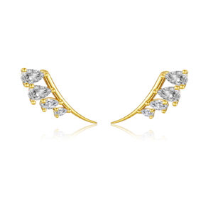 925 Silver Gold-Plated Fan-Shaped CZ Stud Earrings-MME948
