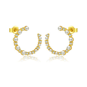 925 Silver Gold-Plated U-Shaped Pearl Stud Earrings-MME941