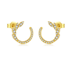 925 Silver Gold-Plated Half-Hoop Pave-Set Tiny CZ Stud Earrings-MME940