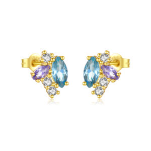 925 Silver Gold-Plated Marquise-Cut Gem Stud Earrings-MME937