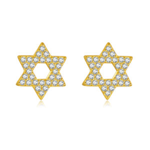 925 Silver Gold Star of David Full-CZ Huggie Earrings -MME933