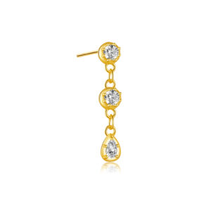 925 Silver Gold CZ Chain Line Drop Charm Earrings-MME928