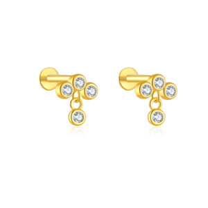 925 Silver Gold Bezel-Set CZ Chain Drop Earrings-MME901