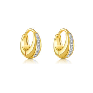 925 Silver Gold-Plated Oval Hoop Huggie Earrings with Channel-Set CZ Accen-MME1112