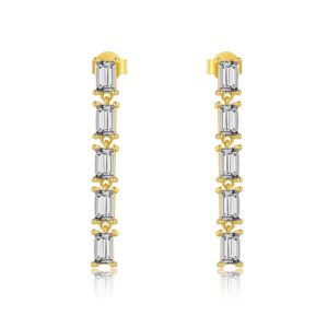 925 Silver Gold Chain Drop Long Multi-Diamond Earrings-MME867