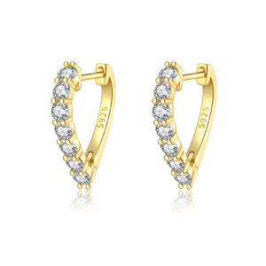 925 Silver Gold Huggie Hoop CZ Line-Set Earrings -MME854