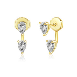 925 Silver Gold Double Teardrop Minimalist CZ Stud Earrings -MME852