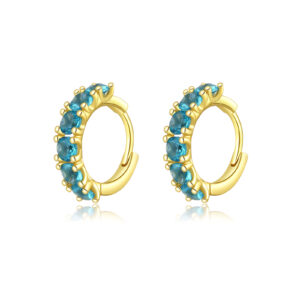 925 Silver Gold Huggie Hoop Dual-Color CZ Line-Set Minimalist Earrings -MME851