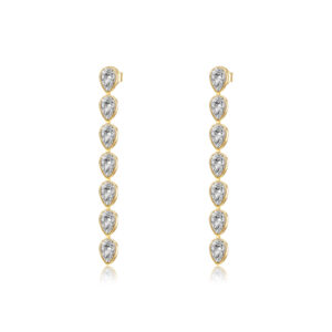 925 Silver Gold Long Teardrop Bezel-Set CZ Minimalist Stud Earrings -MME850
